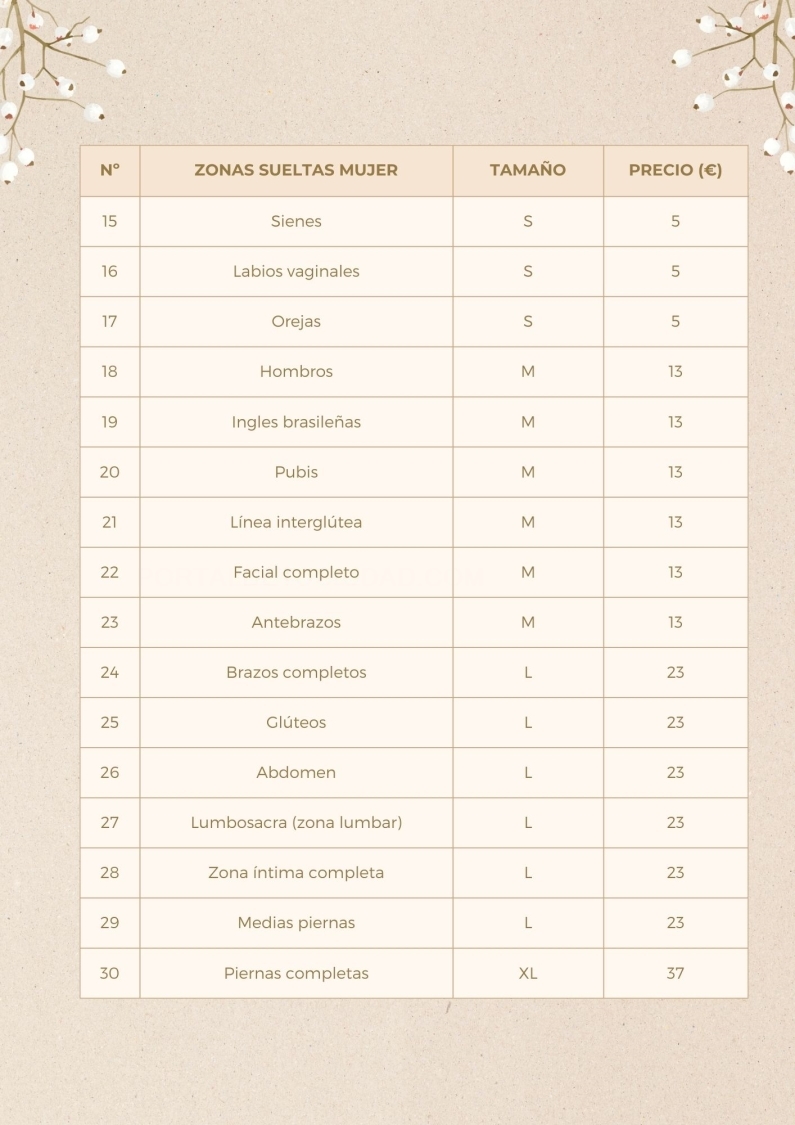 servicios laser mujer